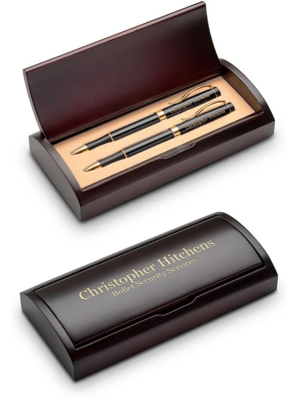 Personalized Rosewood Ballpoint Pen & Pencil Set with Custom Engraving - Perfect